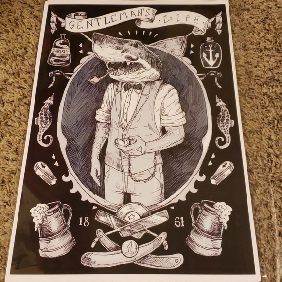 Too Fast Gentleman's Life 11" x 17" Shark Man Nautical Tattoo Flash Art Print - Picture 1 of 8